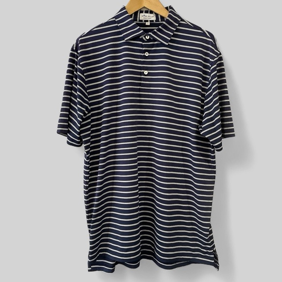 Peter Millar Other - Peter Millar Summer Comfort Mens Polo Size Large Navy Gray Stripe Short Sleeve